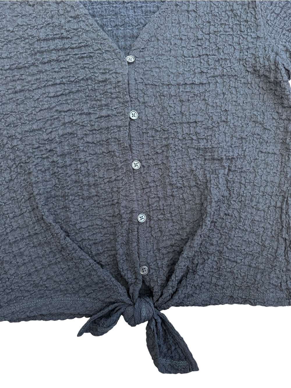 Sanctuary Navy Textured Tie Front Button Top Medium Coastal Minimalist - Picture 4 of 8